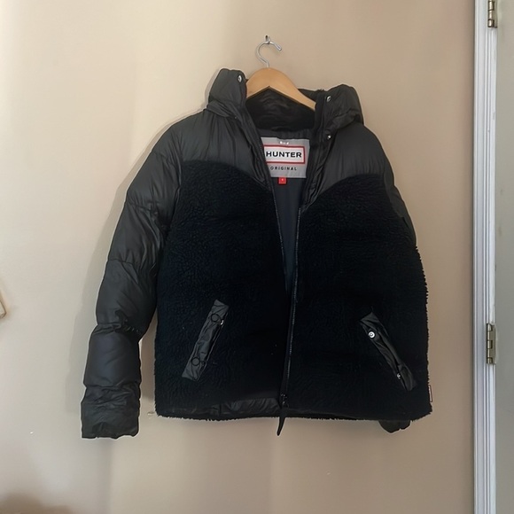 Hunter Hero Hybrid Puffer Fleece Coat Jacket Hooded Zip Front Womens Black - Picture 4 of 7